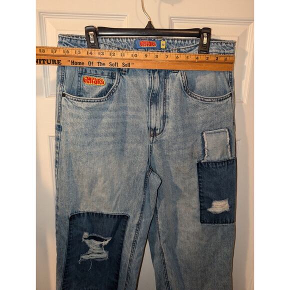 Empyre Pants Mens 30x24 Blue Patchwork Relax Straight Skate Y2K Jeans Bottoms - Picture 5 of 15